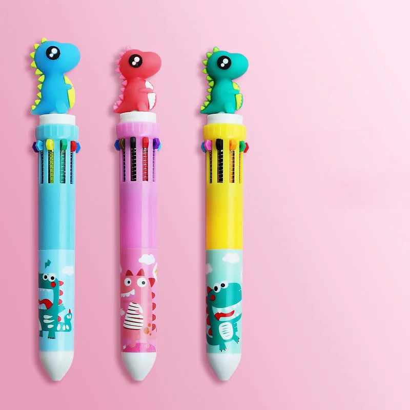 Little Angel 10 colour cartoon ball pen with dinosaur unicorn pig designs and 0.5mm writing tip