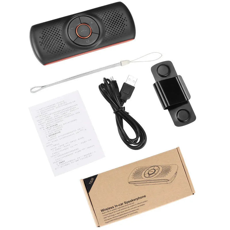 Orange Bluetooth car hands-free speaker mounted on vehicle sun visor