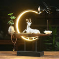 White ceramic deer ornament with USB light ring, traditional craft living room figurine
