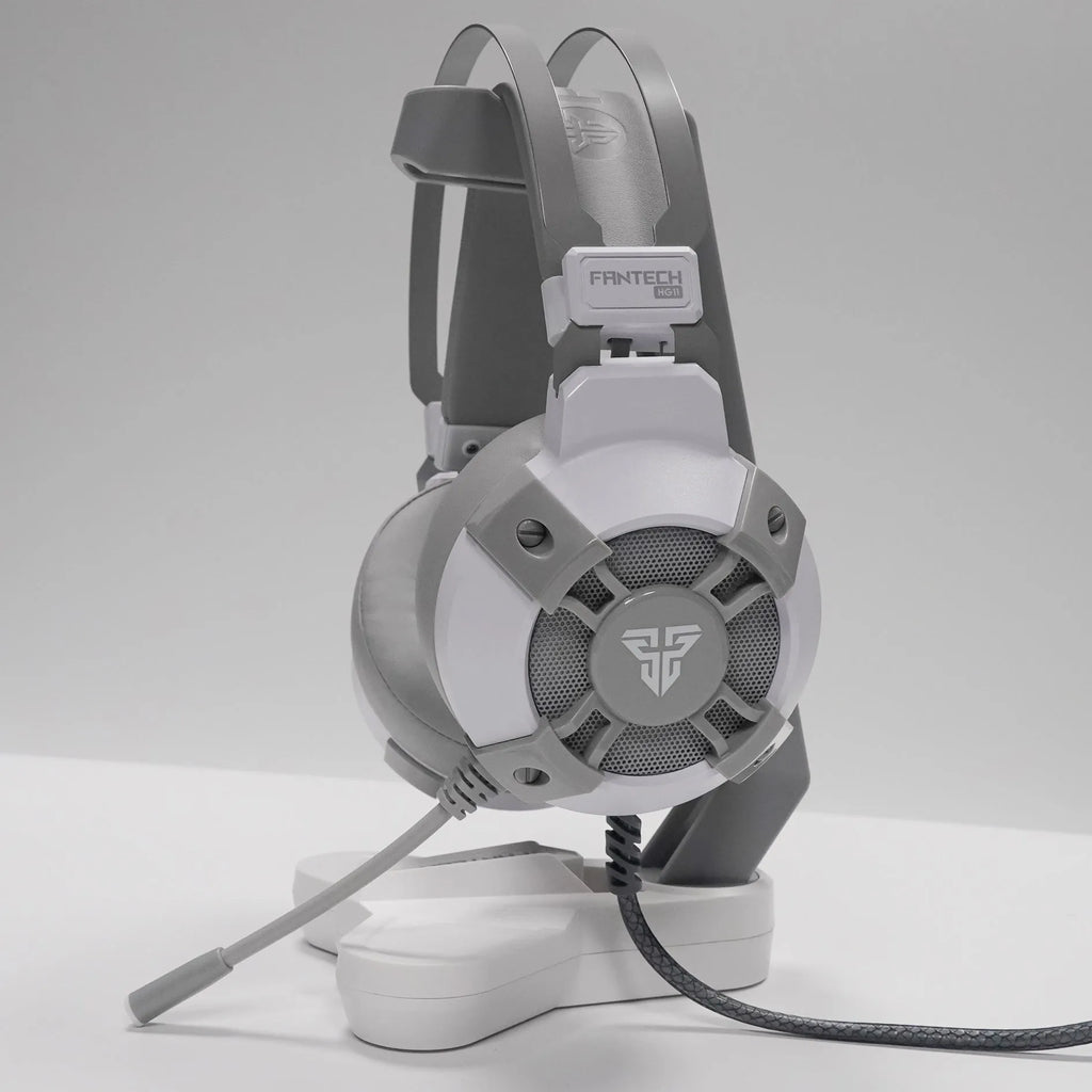FANTECH HG11 black gaming headset with RGB lights, 50mm drivers, and USB plug