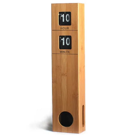 Rectangular bamboo wall clock with number display in wood colour finish