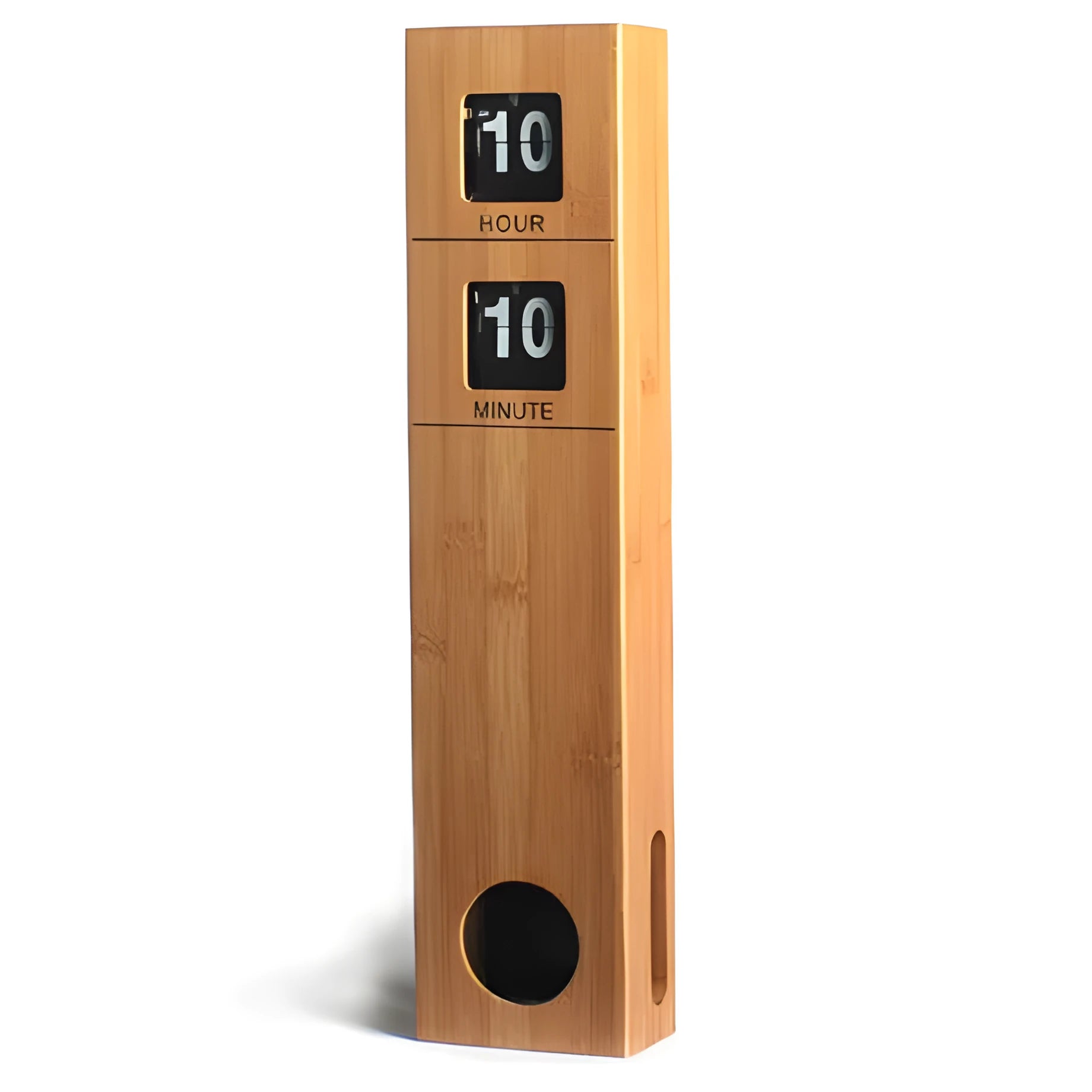 Rectangular bamboo wall clock with number display in wood colour finish