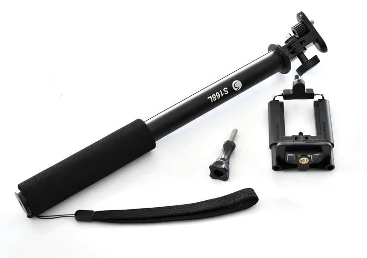 Aluminium alloy telescopic selfie stick for mobile phones in black, red, and gold colour options