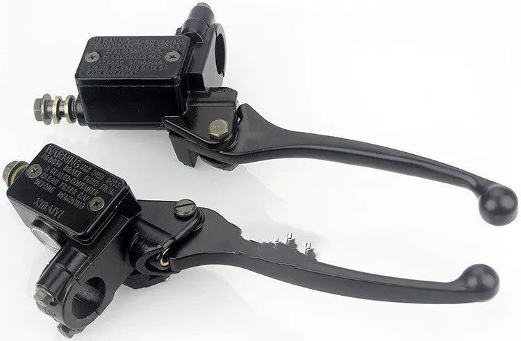 Black universal motorcycle brake card master pump with 10mm oil pipe connection, left or right hand version, single unit