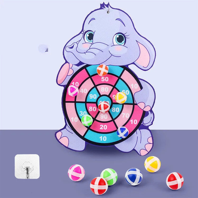 Colourful children's cartoon sticky ball dart board with soft balls and wall hook