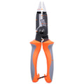 Orange 8-inch multifunctional electrician pliers with duckbill head and wire stripping holes.