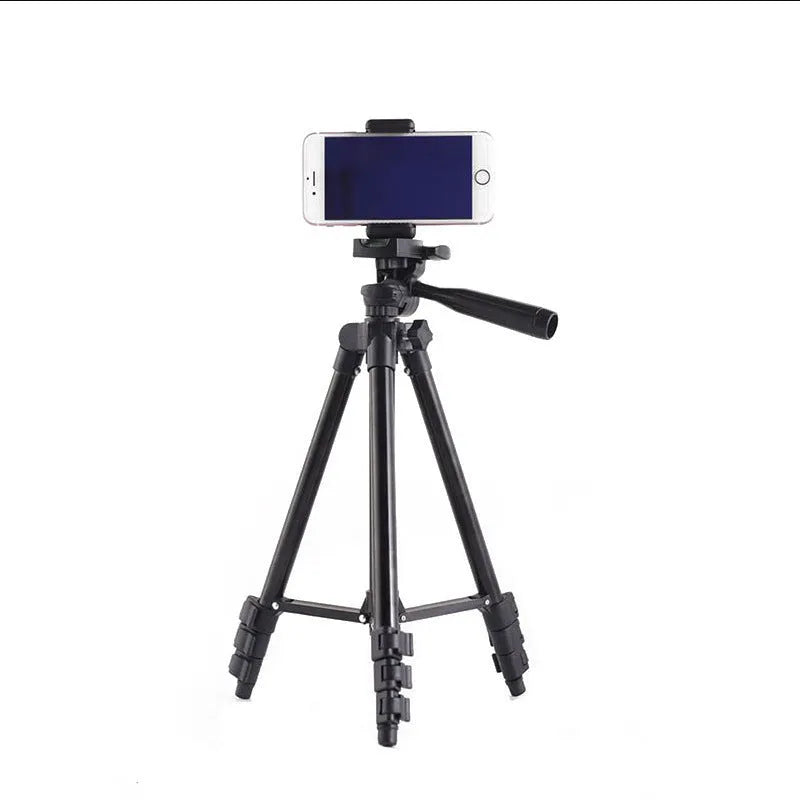 Black aluminium alloy camera tripod with 3D head extended to 102cm height, showing quick-release plate