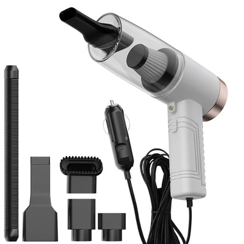 Car vacuum cleaner with 4500 Pa suction, 5-metre cord, and multiple suction heads for cleaning cars and home upholstery