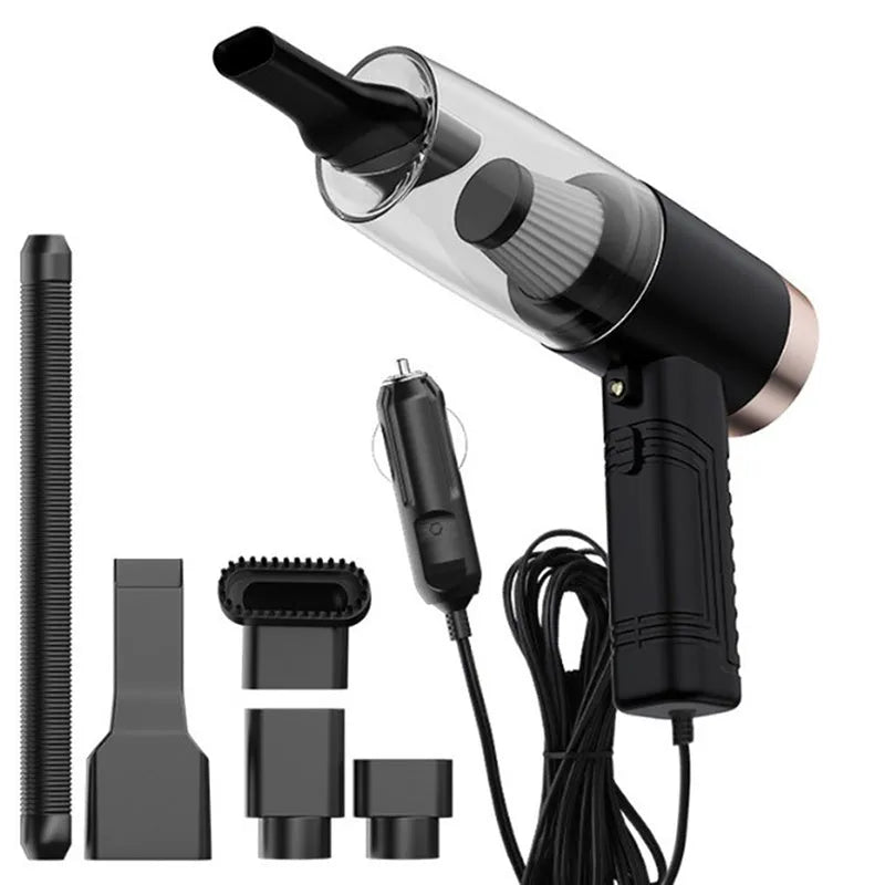 Car vacuum cleaner with 4500 Pa suction, 5-metre cord, and multiple suction heads for cleaning cars and home upholstery
