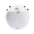 Golden and silver robotic vacuum cleaner with remote control on a hardwood floor.