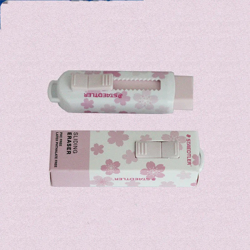 Pink square push-pull student rubber cleaner with replaceable core measuring 86mm