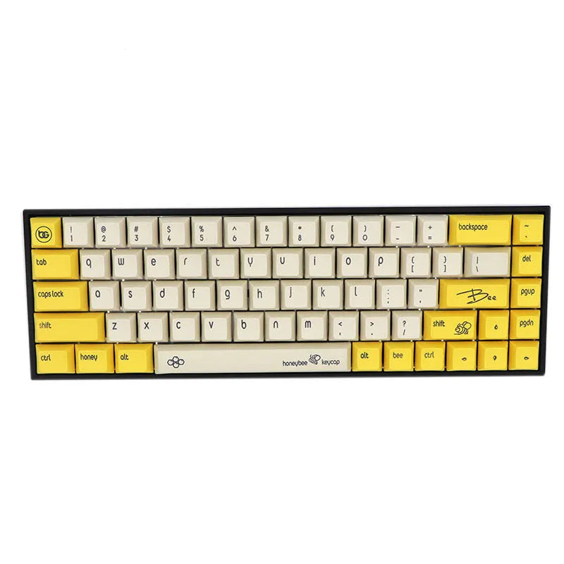 68-key PBT mechanical keyboard keycap set showing nine colour options and double-shot legend construction