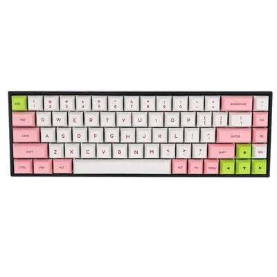 68-key PBT mechanical keyboard keycap set showing nine colour options and double-shot legend construction