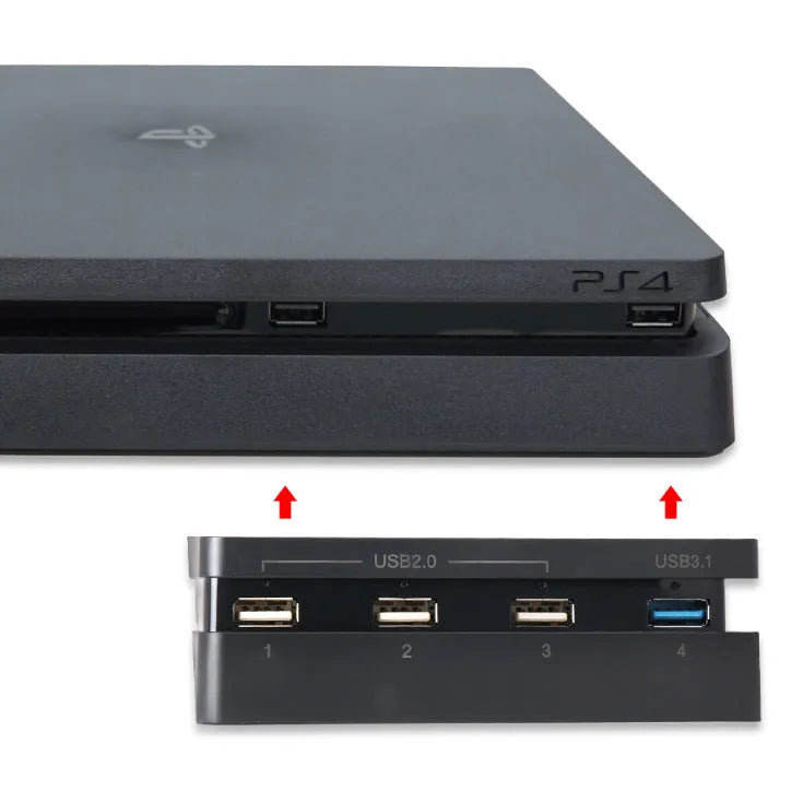 Black universal USB extender hub for PS4 Slim console with USB 2.0 and 3.0 ports.