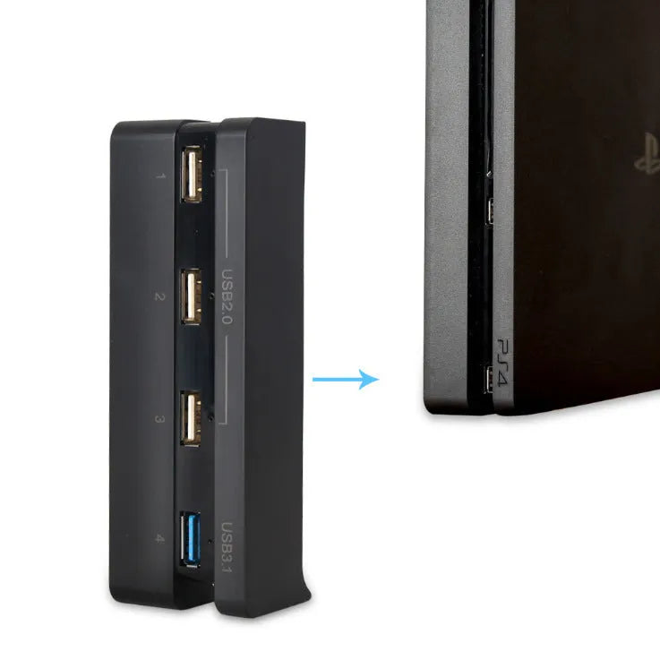 Black universal USB extender hub for PS4 Slim console with USB 2.0 and 3.0 ports.