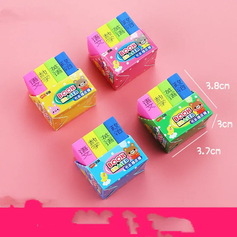 Cartoon book eraser sets for kindergarten prizes and student gifts in four-piece packs