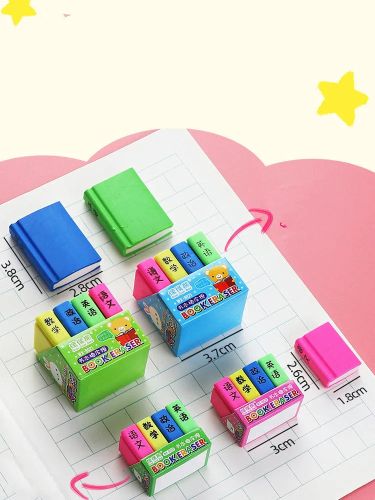Cartoon book eraser sets for kindergarten prizes and student gifts in four-piece packs