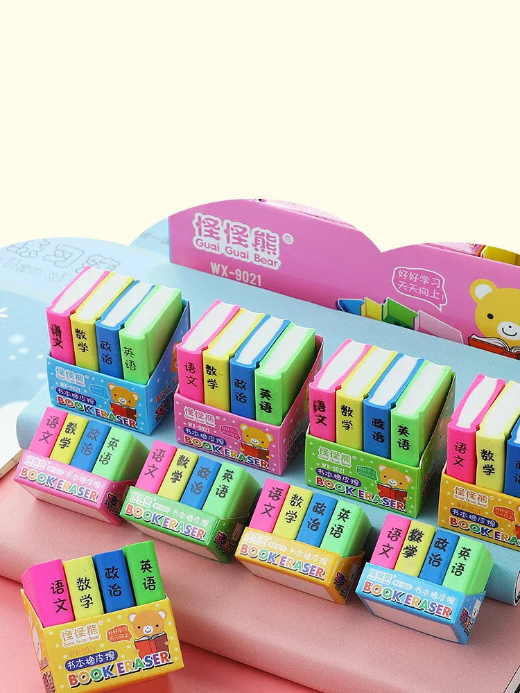 Cartoon book eraser sets for kindergarten prizes and student gifts in four-piece packs