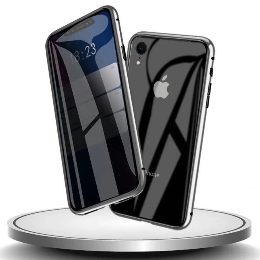 Anti-spy phone case in clamshell design with geometric pattern, available in multiple colours for iPhone