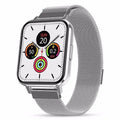 DTX Smart Watch with 1.78 inch screen showing health metrics, available with black or silver silicone or steel wristband.