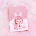 Pink and purple PU leather creative flower fairy handbook notepad showing size and closed cover
