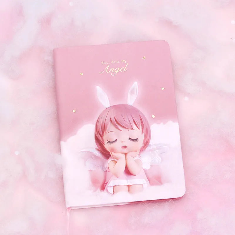 Pink and purple PU leather creative flower fairy handbook notepad showing size and closed cover