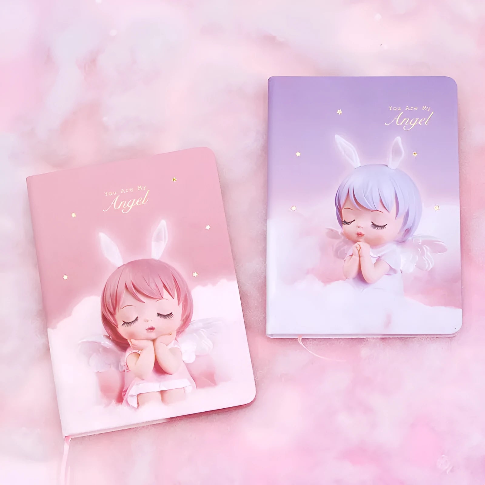 Pink and purple PU leather creative flower fairy handbook notepad showing size and closed cover
