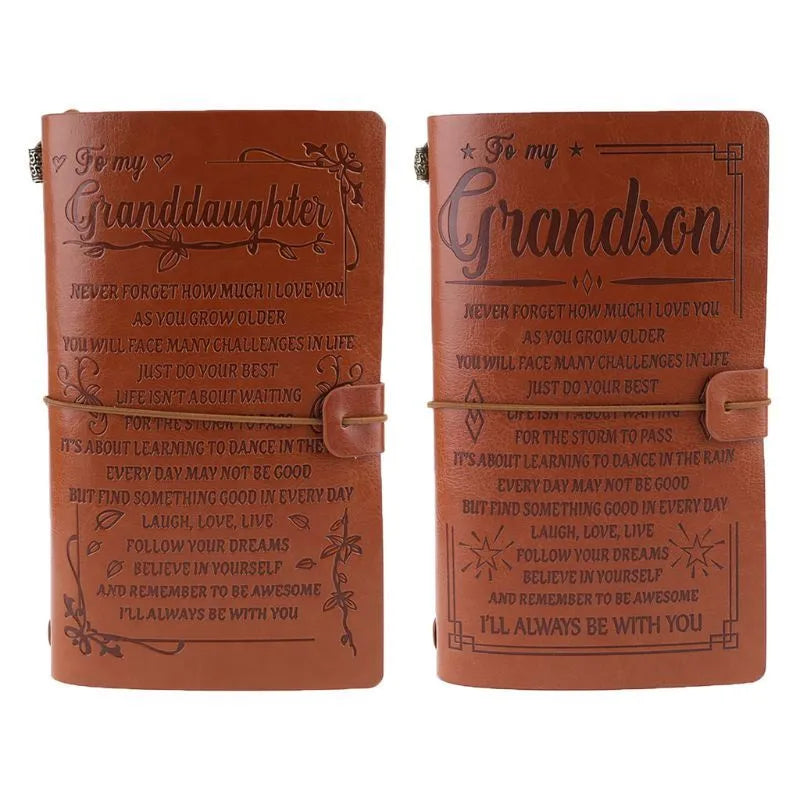 Brown leather strap-bound notebook with warm brown acid-free paper pages, shown closed.