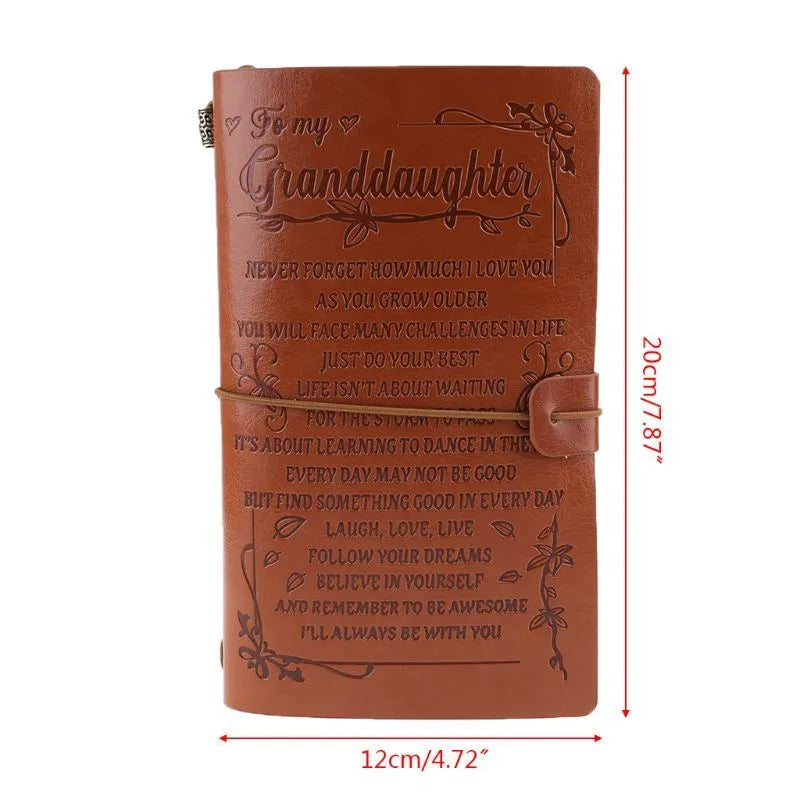 Brown leather strap-bound notebook with warm brown acid-free paper pages, shown closed.