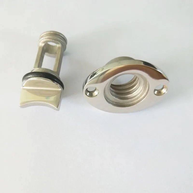 Stainless steel marine water plug for ships and yachts measuring 4.5 cm by 5.5 cm