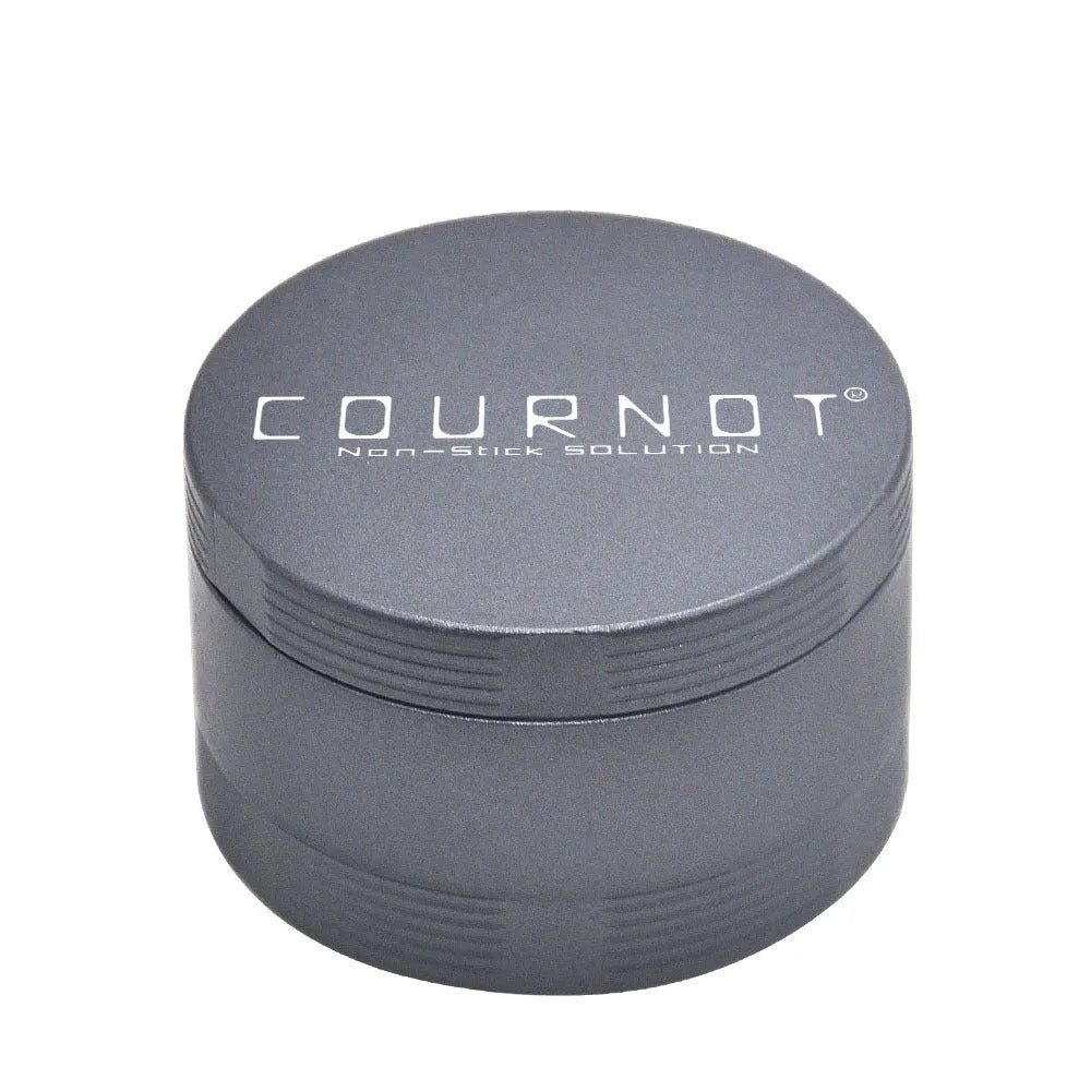 Four layer metal smoke grinder in aviation aluminium with diamond teeth, shown in black.