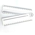 White 30cm plastic multi-function ruler with straight edge and angle measurement scales.