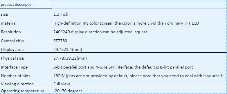 1.3-inch IPS LCD display module with 240x240 resolution and adjustable orientation