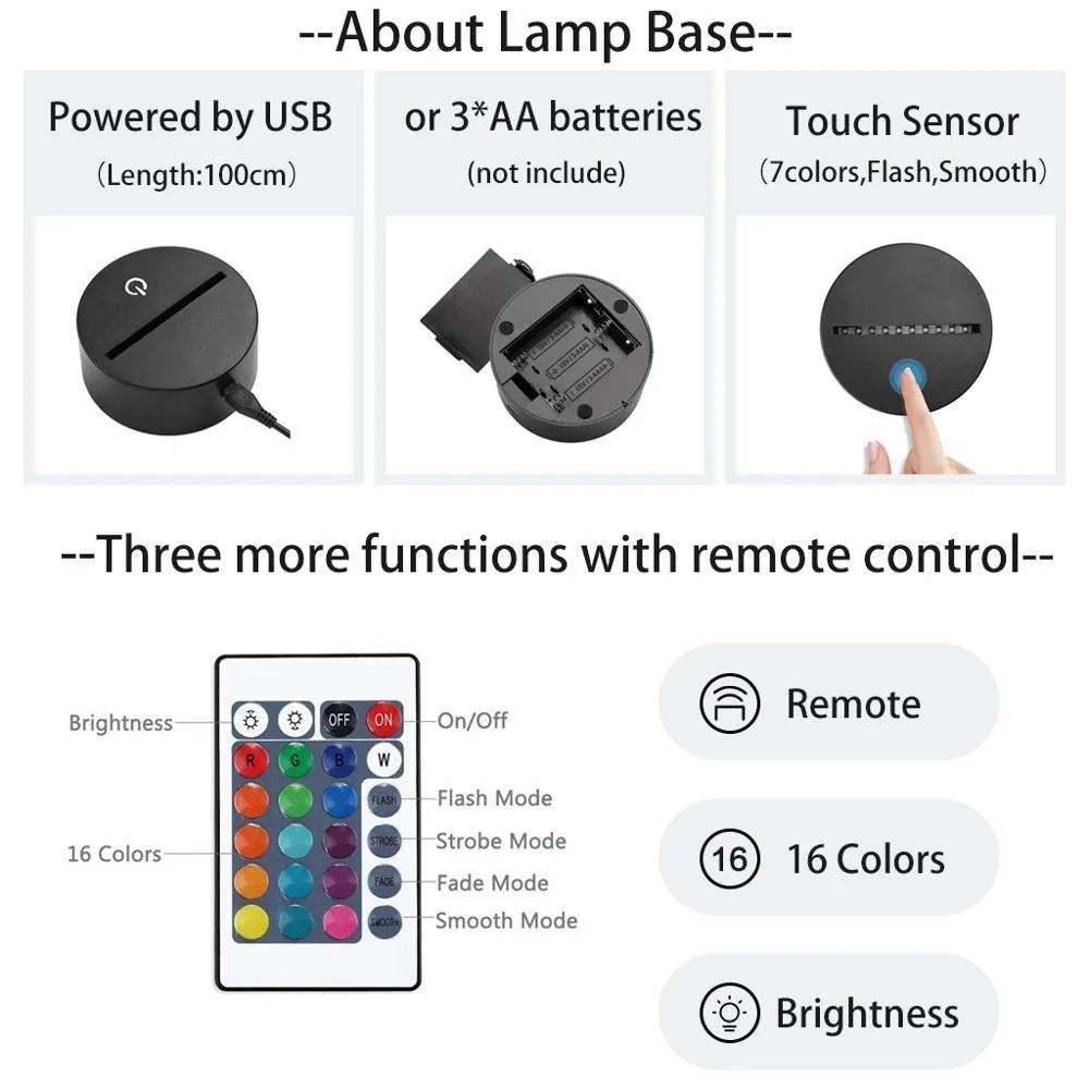 Black touch remote control LED desk lamp with acrylic shade measuring 200mm, USB powered