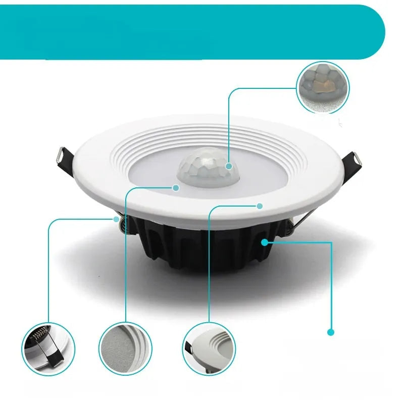 Infrared body sensing LED down light with aluminium housing for kitchen, study or toilet installation