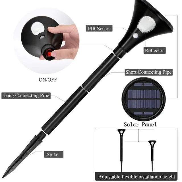 Solar induction ground plug light with LED5730, IP65 rating, and adjustable pole for outdoor use