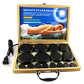 Black energy stone massage heater with constant temperature heating box and 16 volcanic stones for tuina and relaxation.