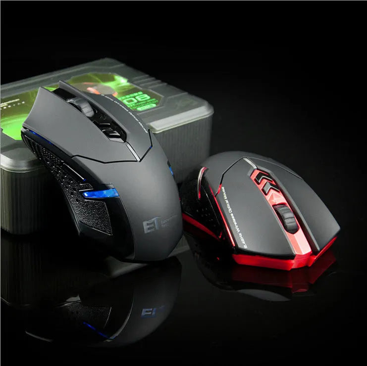 Wireless gaming mouse with 4000dpi sensor, 2.4GHz USB connection, seven keys, four-way wheel, in Black or Black plus Red