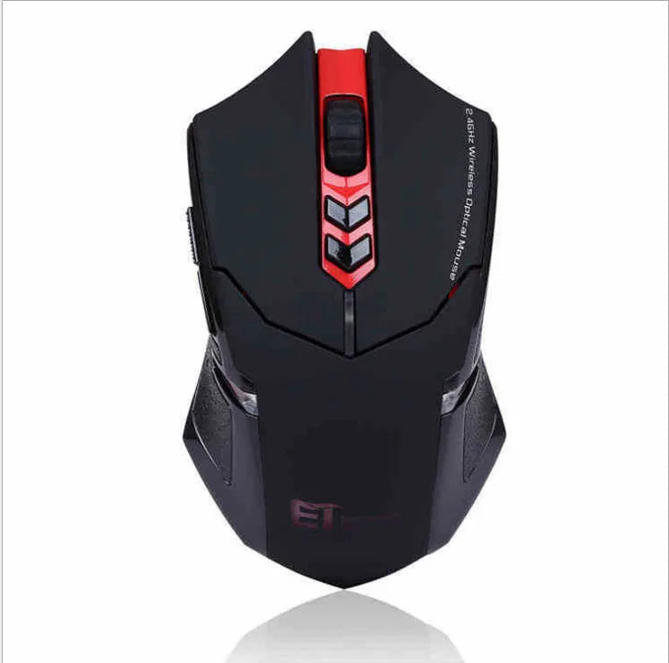 Wireless gaming mouse with 4000dpi sensor, 2.4GHz USB connection, seven keys, four-way wheel, in Black or Black plus Red