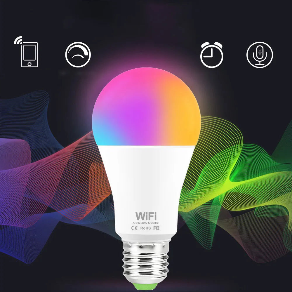 WiFi smart LED bulb with RGB and white light options for E27 and B22 fittings