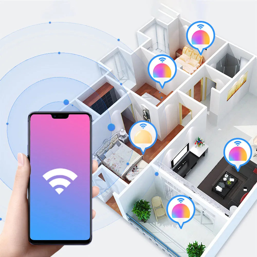 WiFi smart LED bulb with RGB and white light options for E27 and B22 fittings