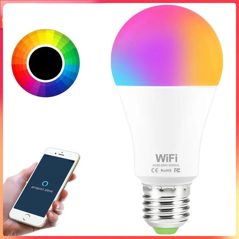 WiFi smart LED bulb with RGB and white light options for E27 and B22 fittings