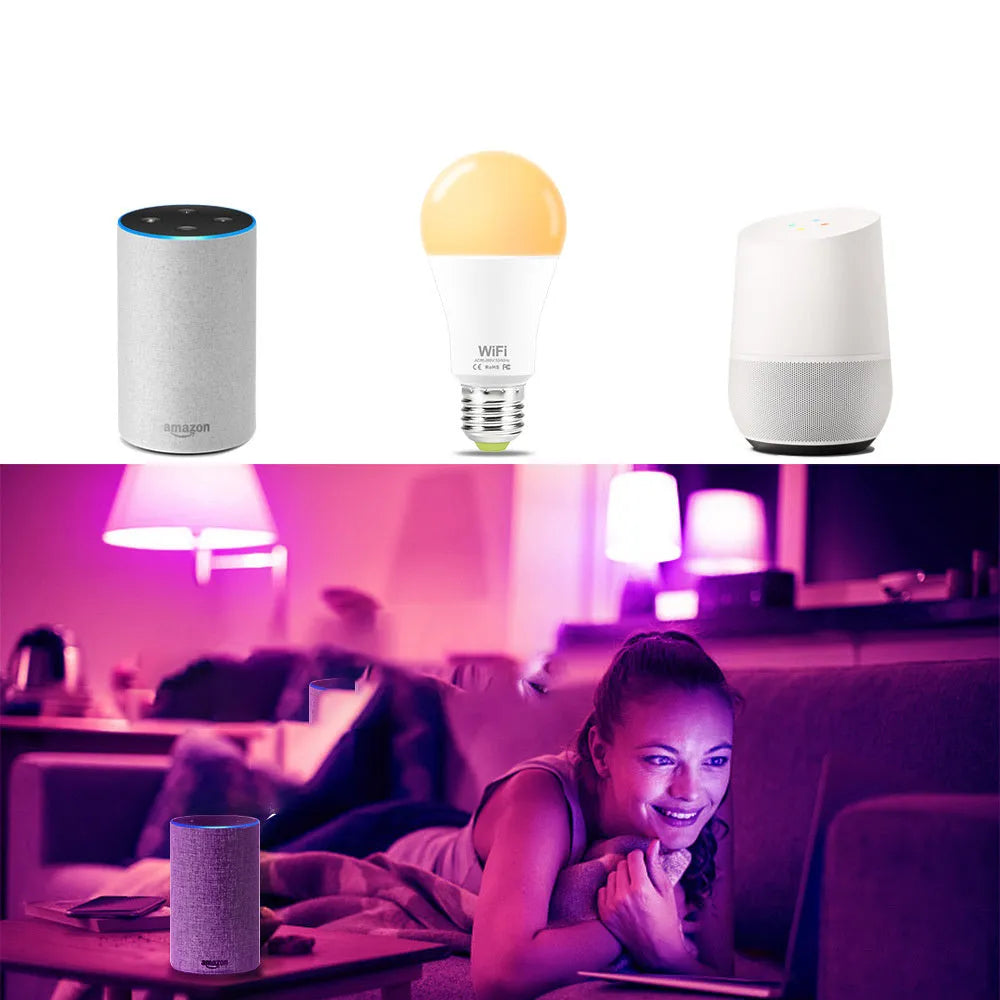 WiFi smart LED bulb with RGB and white light options for E27 and B22 fittings