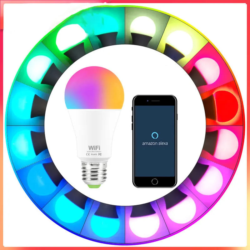 WiFi smart LED bulb with RGB and white light options for E27 and B22 fittings