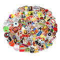 Assortment of colourful graffiti and cartoon design stickers from a 100-piece mixed series pack.