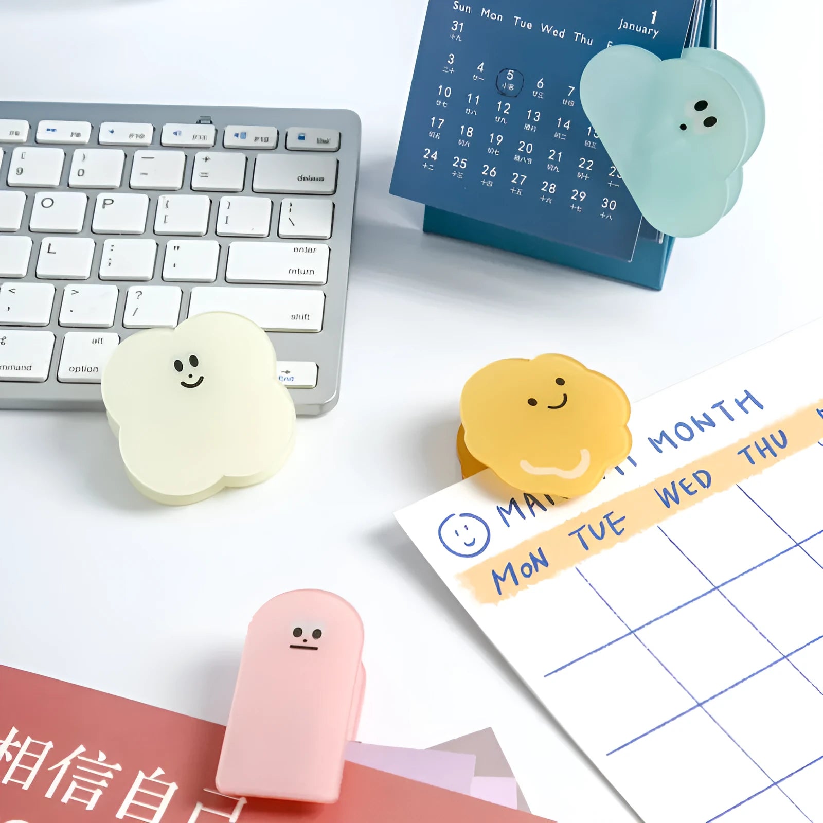 Creative cartoon collage acrylic clip in beige, blue, orange, or pink colour for decorative stationery organisation