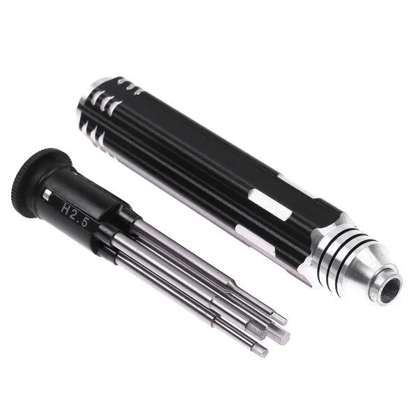 Black aluminium handle hexagon socket screwdriver set with four carbon steel bits for aeromodelling