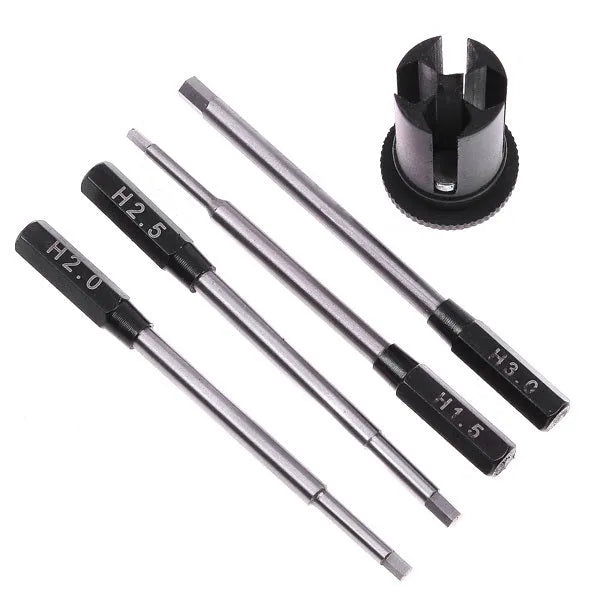 Black aluminium handle hexagon socket screwdriver set with four carbon steel bits for aeromodelling