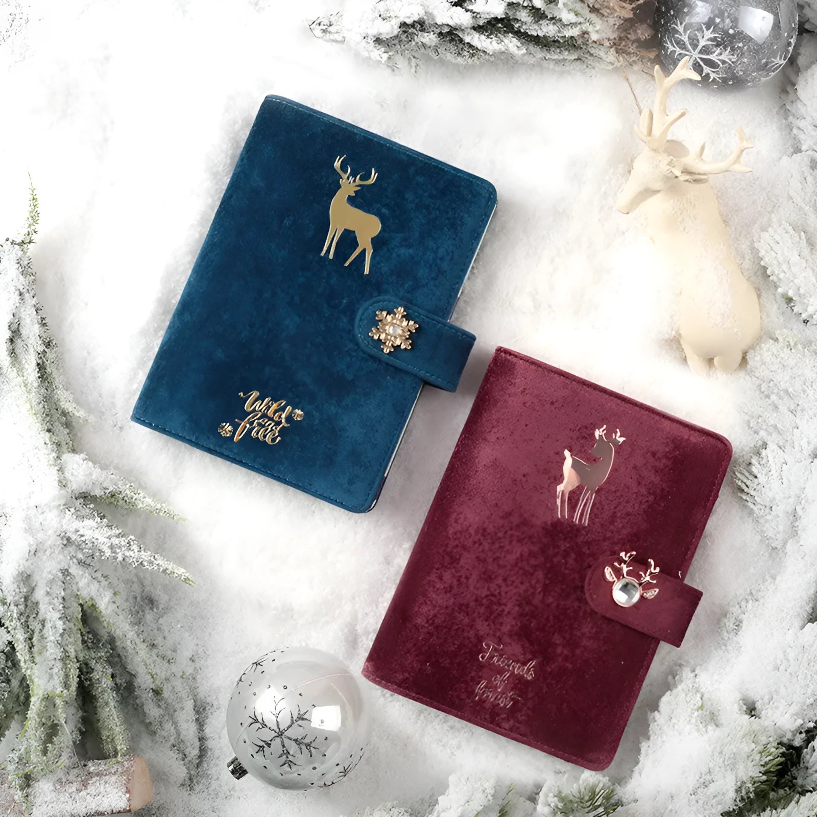 A6 loose-leaf notebook with velvet cloth cover in choice of designs including elk pattern and mermaid theme