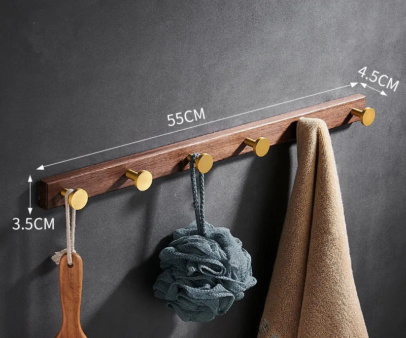 Black walnut bathroom clothes hooks with perforated row design in aluminium construction